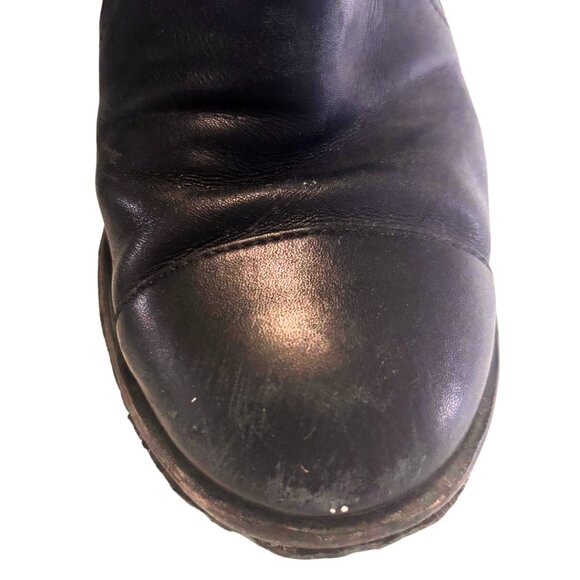 CHANEL Black Leather Boots W/Criss Cross Strap & Metal Plate Size 38 - Picture 8 of 10